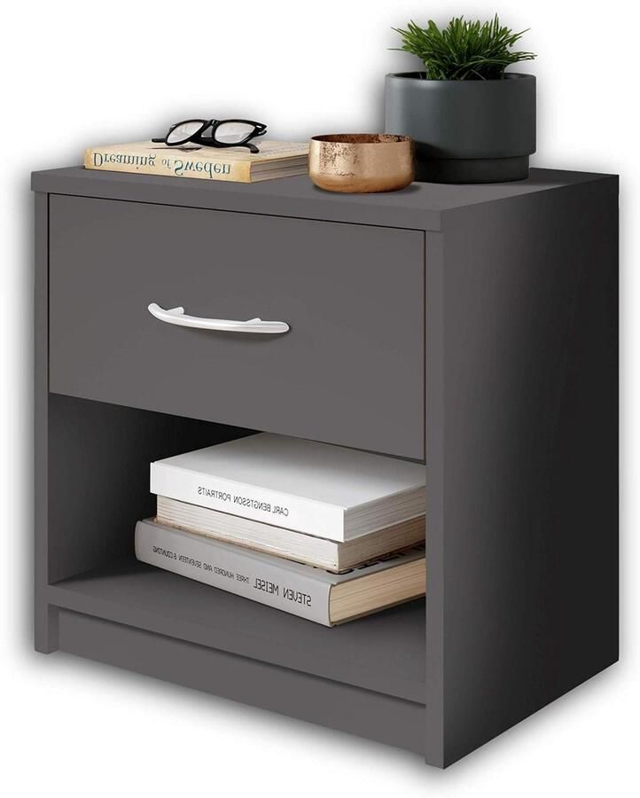 Nachtkastje grafiet eenvoudig nachtkastje met lade geschikt voor elk bed en slaapkamer 39 x 41 x 28 cm (B H D)