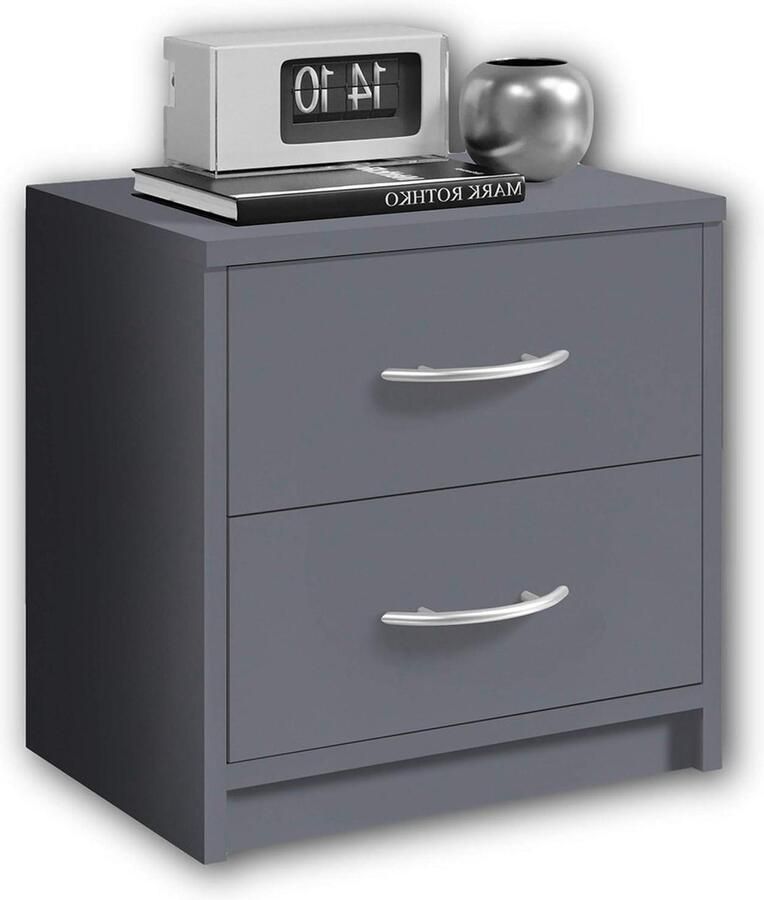 Nachtkastje grafiet eenvoudig nachtkastje met twee laden geschikt voor elk bed en slaapkamer 39 x 39 x 28 cm (B H D) Beside shelf