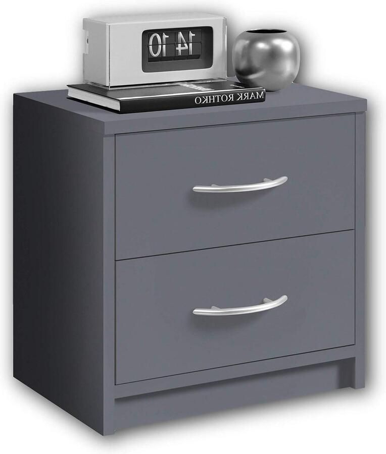 Nachtkastje grafiet eenvoudig nachtkastje met twee laden geschikt voor elk bed en slaapkamer 39 x 39 x 28 cm (B H D)