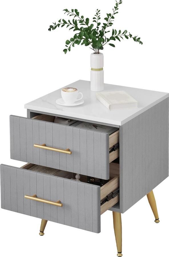 Nachtkastje Grijs Nachtkastje modern Grijs 2 lades Bijzettafel Slaapkamer Woonkamer Nachtkastjes 40 5x41x51cm Fluweel