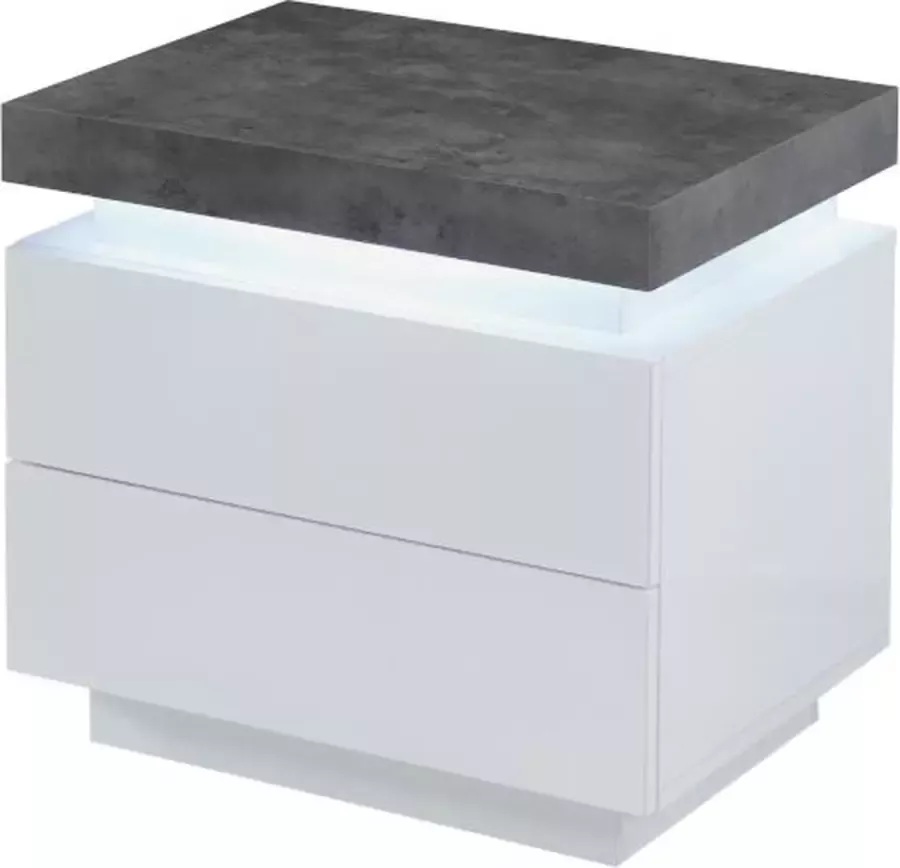 Vente-unique Nachtkastje 2 lades Gelakt mdf Met ledverlichting wit en betongrijs HALO II L 55 cm x H 50 cm x D 40 cm - Foto 3