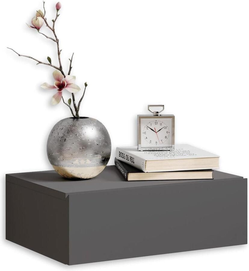 Nachtkastje hangend grafiet zwevend nachtkastje met lade en opbergruimte 42 x 14 x 30 cm (b x h x d) Beside shelf