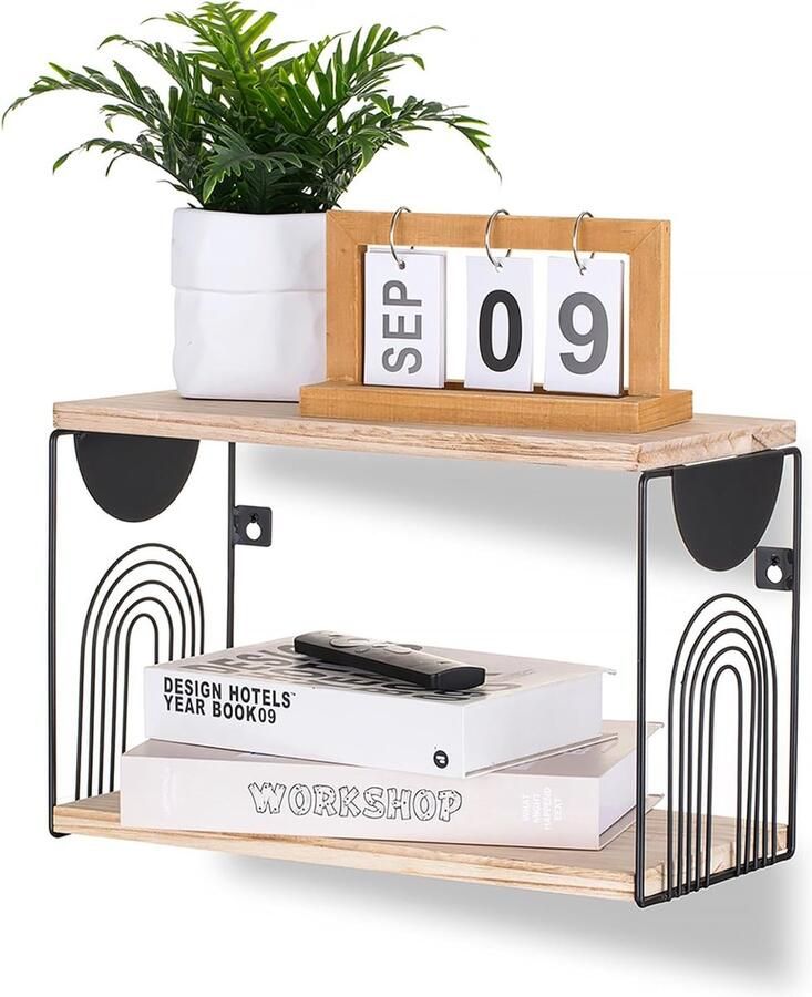 Nachtkastje hangend houten zwevende plank: muurplank plank muur kleine nachtkast muur montage nachtdoos zweven (1 natuur)