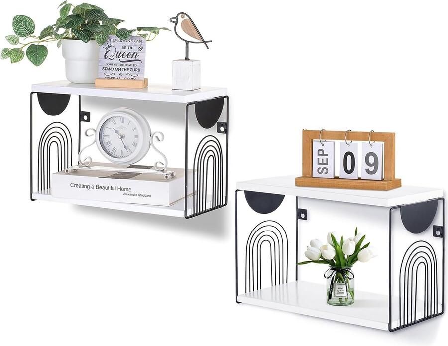 Nachtkastje Hangend Houten Zwevende Plank Wandplank Muur Klein Nachtkastje Wandgemonteerde Nachtkastje Drijvend (2 Wit)