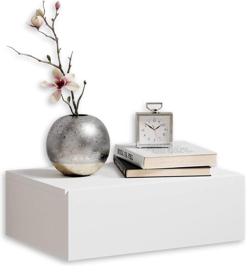 Nachtkastje hangend wit zwevend met lade en opbergruimte 42 x 14 x 30 cm (b x h x d) met toevoeging van modern Beside shelf