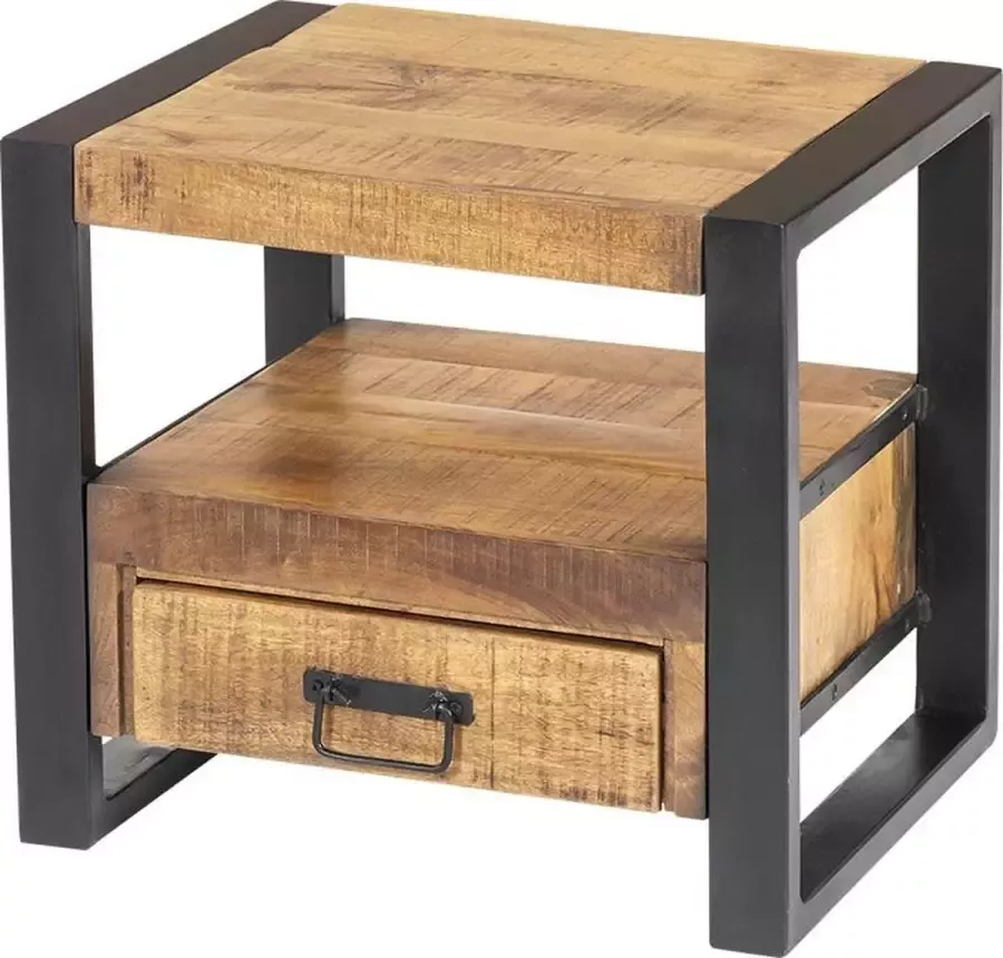 Nachtkastje HARLEM 1 lade & 1 vak Mangohout & metaal L 50 cm x H 45 cm x D 40 cm