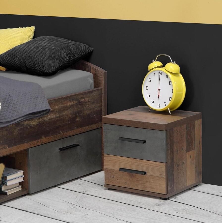 Nachtkastje hout oud Vintage betonlook donkergrijs 377 x 386 x 348 cm