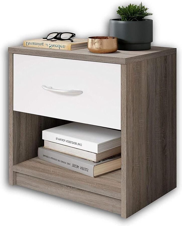 Nachtkastje hout truffel wit 28 x 39 x 41 cm Pepe stijlvol design