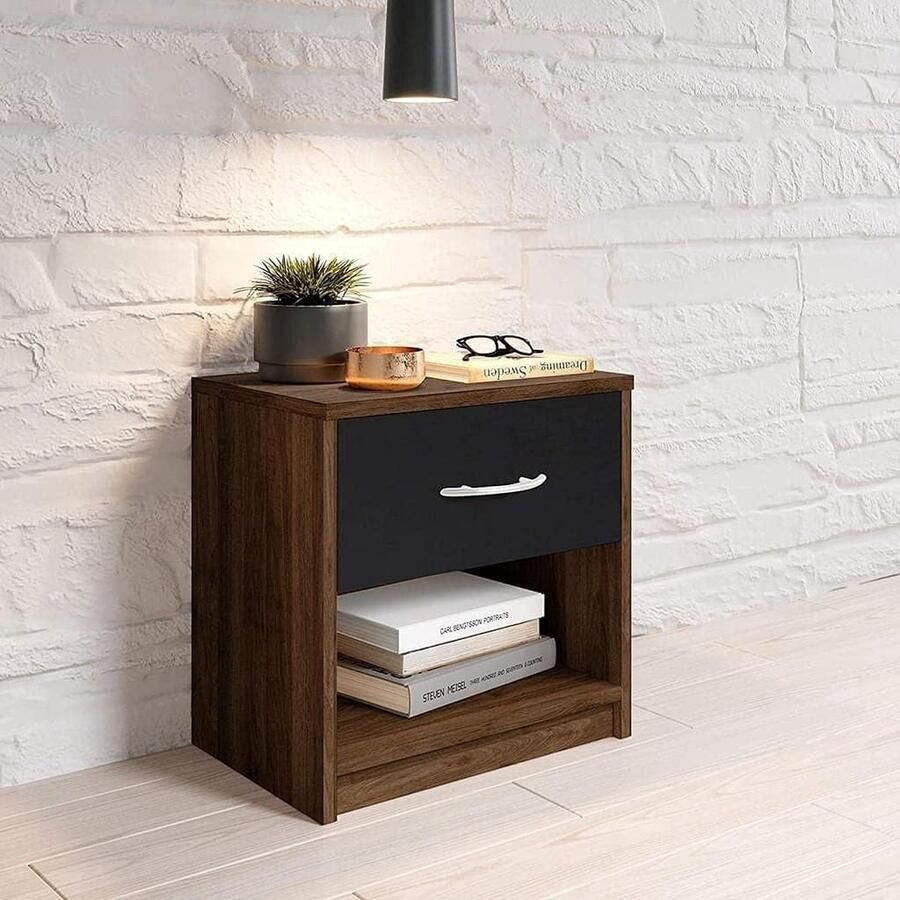Nachtkastje Hout Zwart 28 X 39 X 41 Cm Stella Trading Pepe