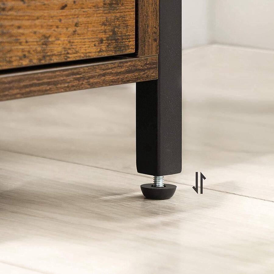 Acaza Nachtkastje bijzettafeltje met 1 lade en 1 open vak stalen frame voor slaapkamer living vintage bruin-zwart