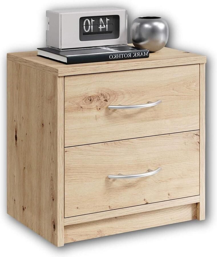 Nachtkastje in Artisan eiken look eenvoudig nachtkastje met twee laden geschikt voor elk bed en slaapkamer 39 x 39 x 28 cm (B-H-D)