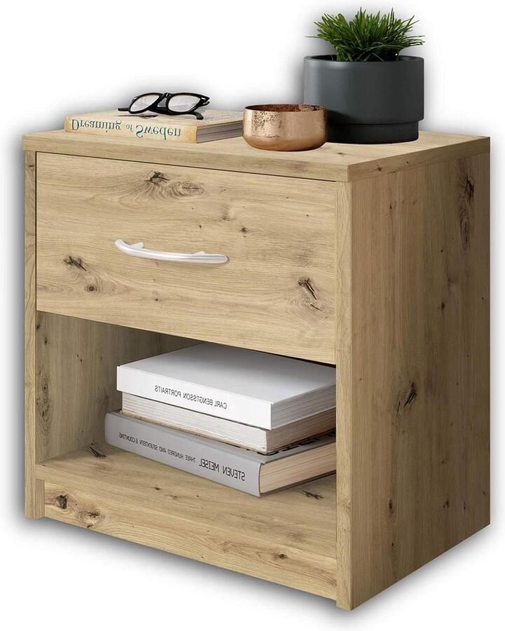 Nachtkastje in Artisan eiken-look met lade voor bed en slaapkamer 39 x 41 x 28 cm (b x h x d) Beside shelf