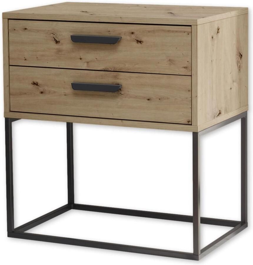 Nachtkastje in Artisan eiken look met laden en zwart metalen frame modern design 60 x 65 x 385 cm (B H D) nachtkastje zwart 60 cm hoog