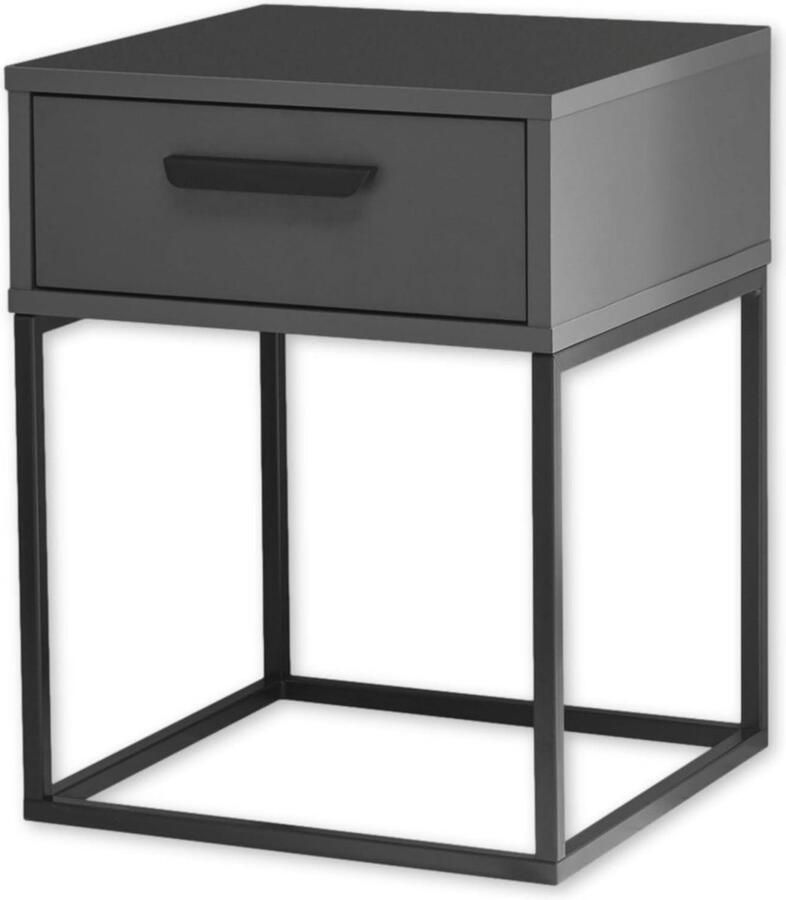 Nachtkastje in grafiet met lade en zwart metalen frame modern design 40 x 52 x 385 cm (B H D) nachtkastje zwart 60 cm hoog