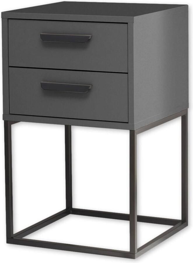 Nachtkastje in grafiet met laden en zwart metalen frame modern design afmetingen 40 x 65 x 385 cm nachtkastje zwart 60 cm hoog