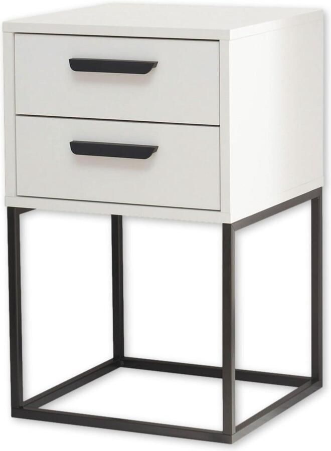 Nachtkastje in wit met laden modern design en zwart metalen frame 40 x 65 x 385 cm (B H D) nachtkastje zwart 60 cm hoog