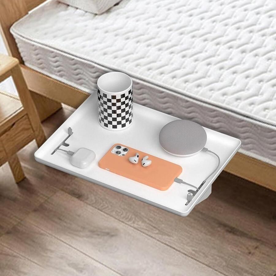 Inklapbaar nachtkastje voor bed en bovenste stapelbed Benodigdheden voor studentenkamer met clip (wit) Beside shelf