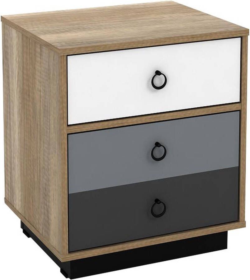 Vente-unique Nachtkastje KRYPTON 1 lade en 1 kast Kleuren: Naturel wit en grijs L 47.4 cm x H 55.3 cm x D 39.6 cm