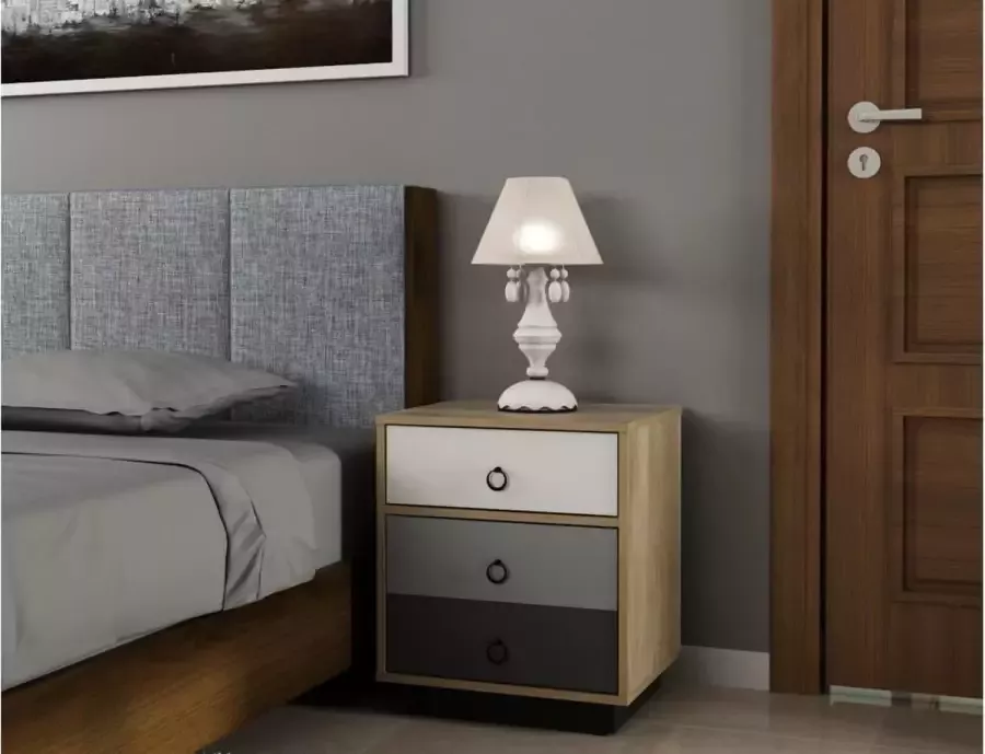 Vente-unique Nachtkastje KRYPTON 1 lade en 1 kast Kleuren: Naturel wit en grijs L 47.4 cm x H 55.3 cm x D 39.6 cm - Foto 4
