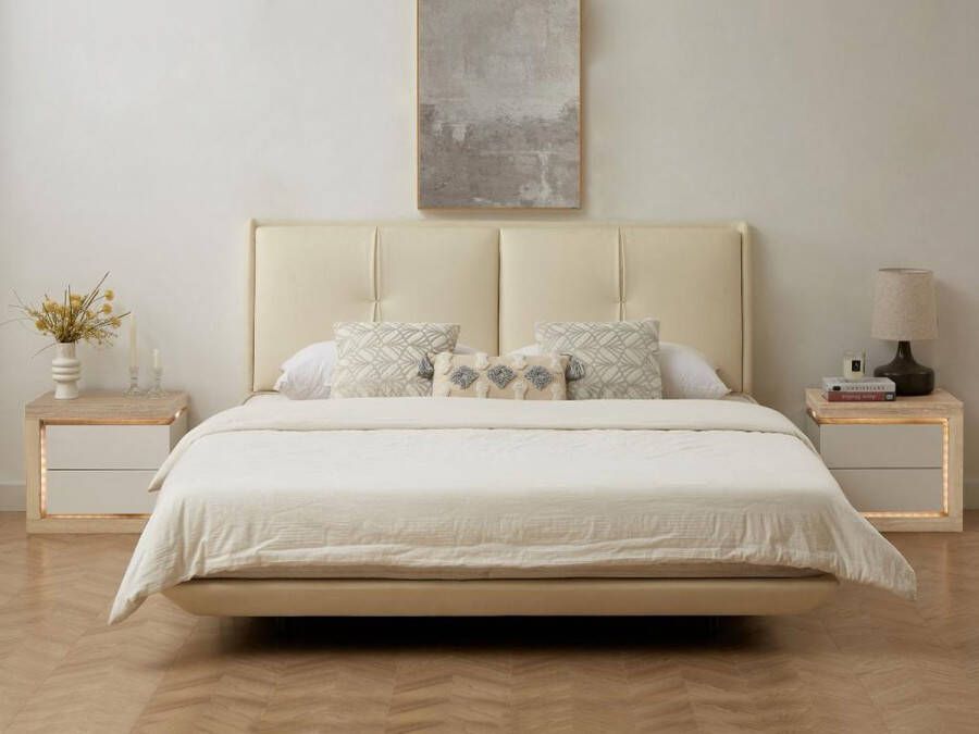 Vente-unique Nachtkastje linkerkant met 2 lades Met ledverlichting Wit gelakt en naturel FLARANCIA L 50 cm x H 45 cm x D 40 cm - Foto 2