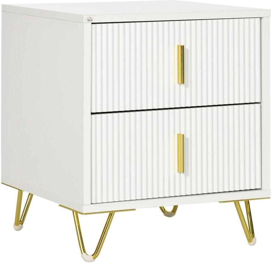 Nachtkastje Luxe Nachtkastje Modern 2 Lades Wit Goud 40X40X47cm