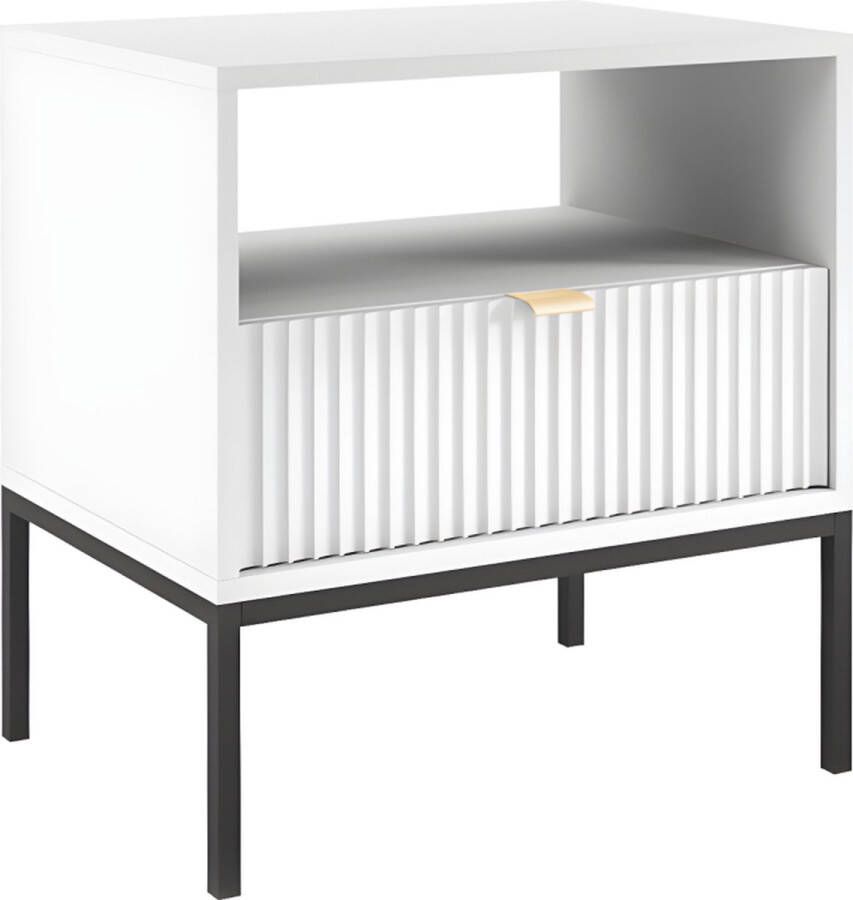 Pascal Morabito Nachtkastje met 1 lade en 1 nis Wit en goudkleurig LIOUBA II van L 54 cm x H 56 cm x D 39 cm - Foto 6