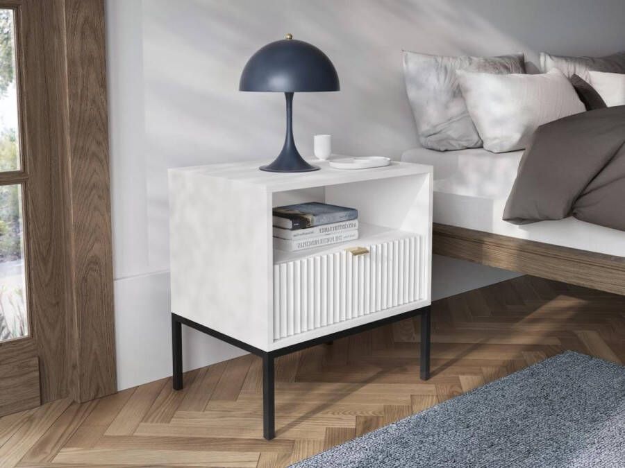 Pascal Morabito Nachtkastje met 1 lade en 1 nis Wit en goudkleurig LIOUBA II van L 54 cm x H 56 cm x D 39 cm - Foto 2