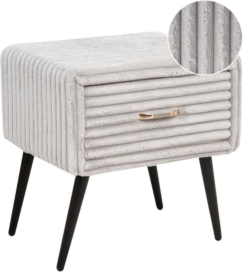 Beliani Nachtkastje met 1 lade FLAYAT Corduroy Lichtgrijs - Foto 2