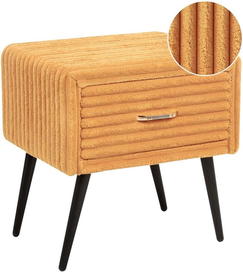 Beliani Nachtkastje met 1 lade FLAYAT Corduroy Oranje