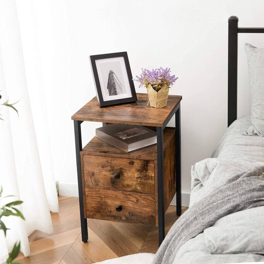 Nachtkastje met 2 laden 40 x 40 x 61 cm nachtcommode eenvoudig te monteren stabiel vintage