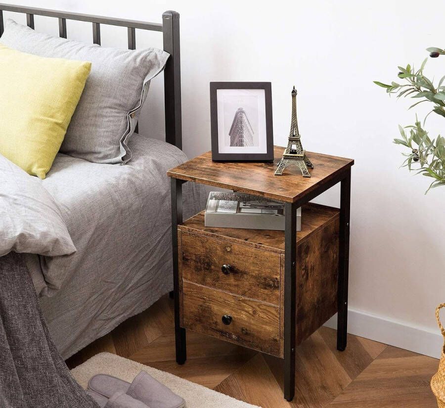 Geld.nl Nachtkastje met 2 laden 40 x 40 x 61 cm nachtcommode eenvoudig te monteren stabiel vintage EBF43BZ01