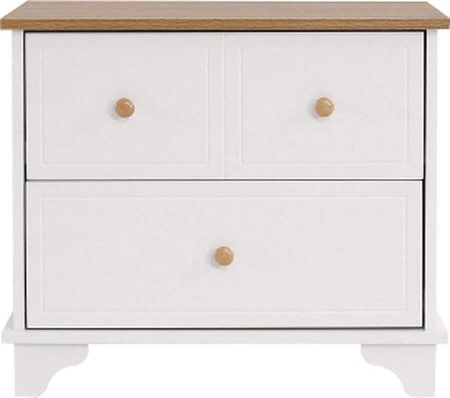 Zonder merk Gotagee Nachtkastje met 2 laden Geruisloze glijders Mooi bewerkte poten Opbergruimte Slaapkamerkast Wit+Natuur