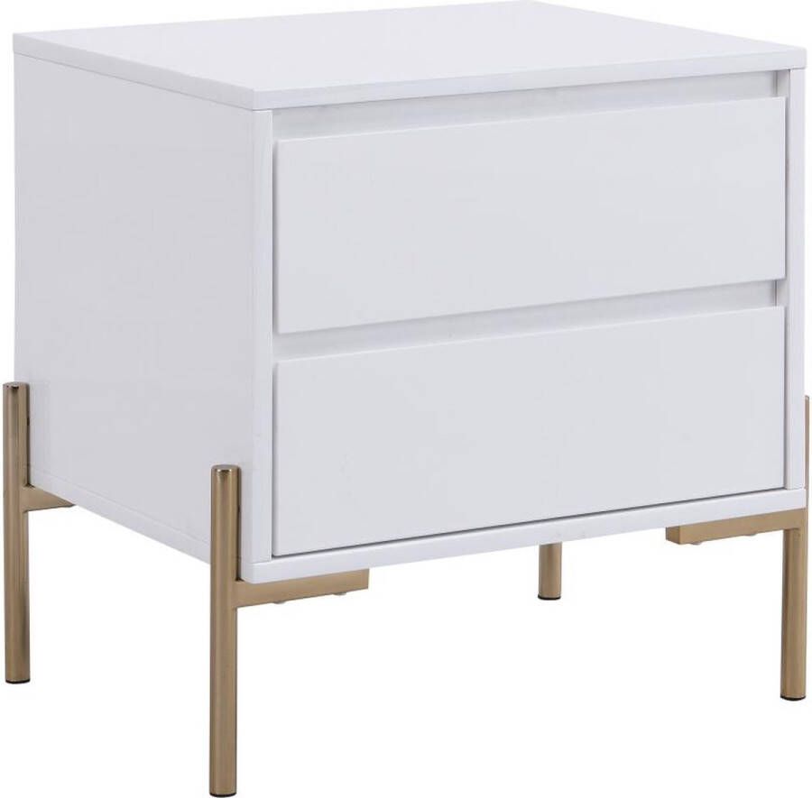 Pascal Morabito Nachtkastje met 2 laden Mdf en metaal Wit gelakt en goudkleurig KORASA van L 50 cm x H 50 cm x D 40 cm