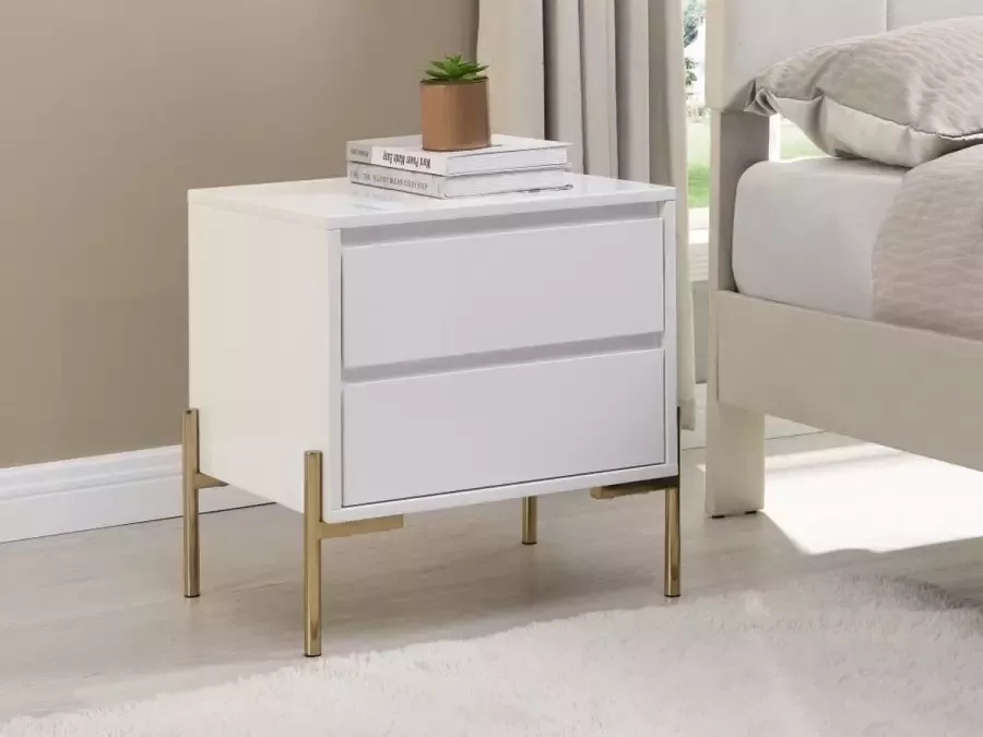 Pascal Morabito Set van 2 nachtkastjes met 2 lades MDF en metaal Gelakt wit en goudkleurig KORASA van L 50 cm x H 50 cm x D 40 cm - Foto 3