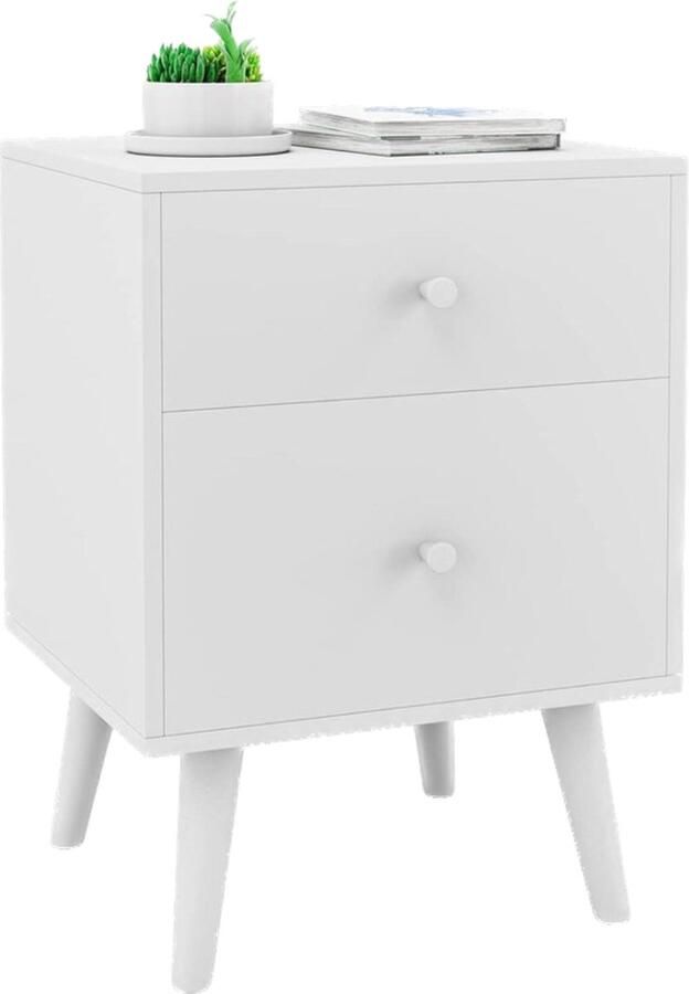 Nachtkastje met 2 laden van hout Bijzettafel voor boxspringbed en woonkamer Slaapkamermeubel 45 x 39.5 x 62 cm (wit) nachtkastje zwart 60 cm hoog