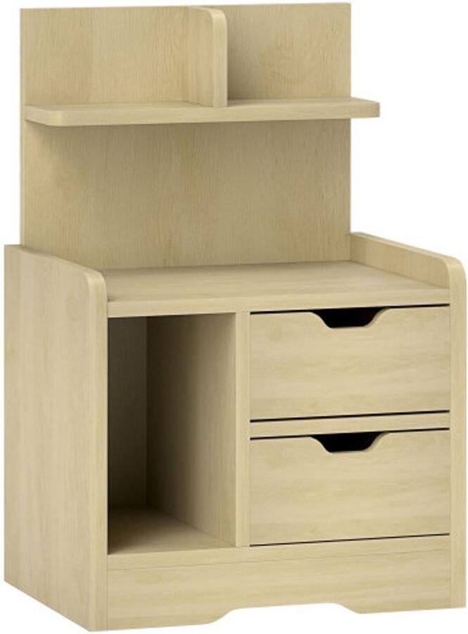 GOTAGEE Nachtkastje met 2 lades bijzettafel nachtkastje met open plank nachtkastje voor slaapkamer woonkamer 40 x 30 x 60 cm natuurlijk hout