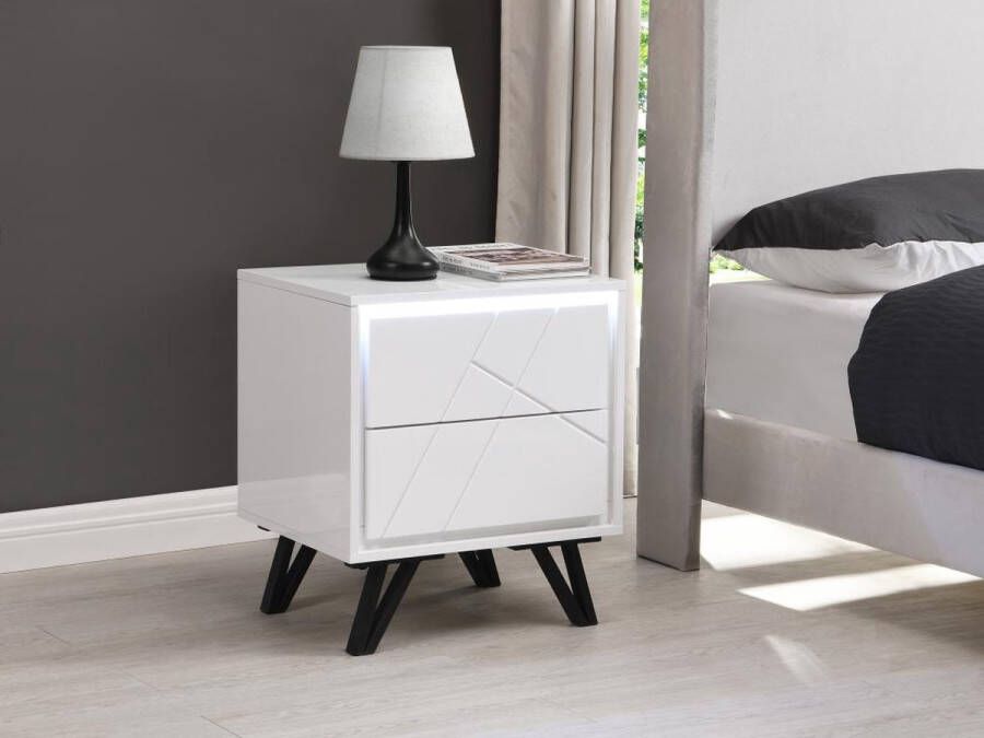 Vente-unique Nachtkastje met 2 lades Met ledverlichting Mdf Wit gelakt SALIANO L 48 cm x H 55 cm x D 40 cm - Foto 3