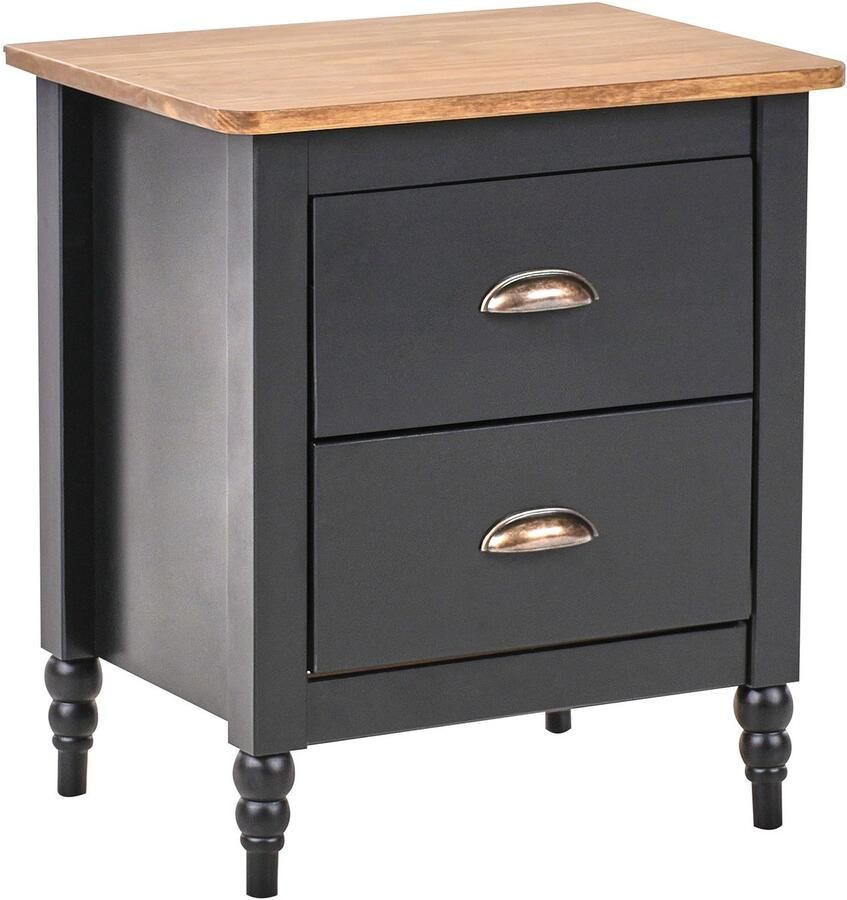 Beliani Nachtkastje met 2 lades SHILLINGTON Dennenhout Bruin zwart
