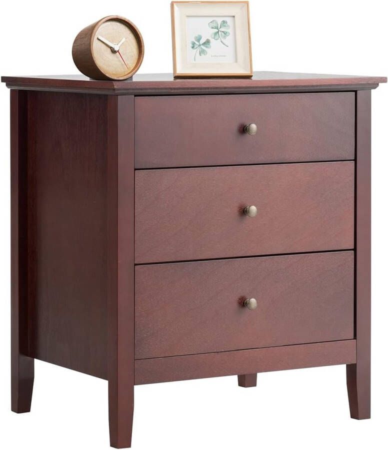 Nachtkastje met 3 laden bijzettafel nachtcommode nachtkastje voor woonkamer slaapkamer 60x45x66cm (bruin)