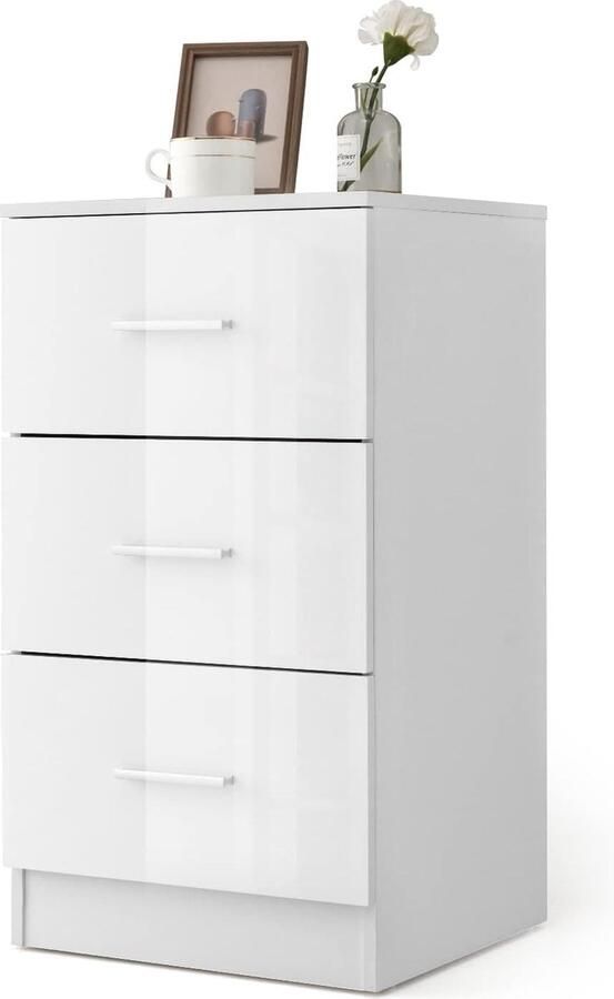 Nachtkastje met 3 laden hoogglans nachtkastje voor boxspringbed 37 x 34 x 66 5 cm wit