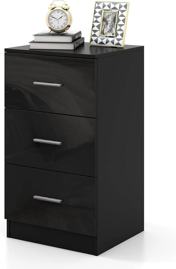 Nachtkastje met 3 laden hoogglans nachtkastje voor boxspringbed 37 x 34 x 66 5 cm zwart