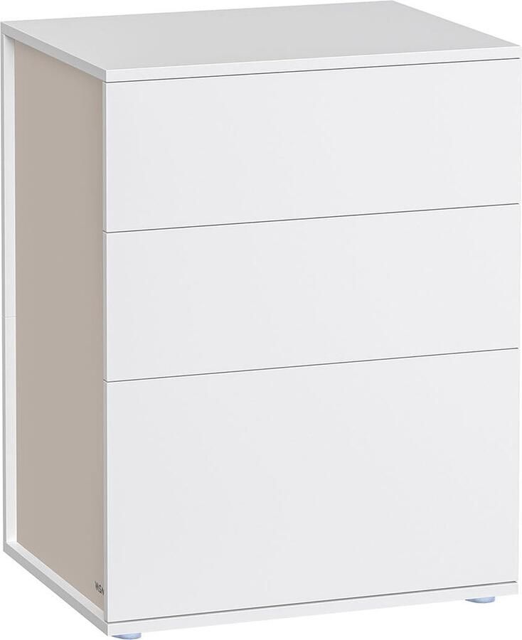Rootz Living Rootz Nachtkastje met 3 Laden Nachtkastje Spaanplaatmateriaal 35cm x 45cm x 58 7cm Mat Wit-Cappuccino Beige