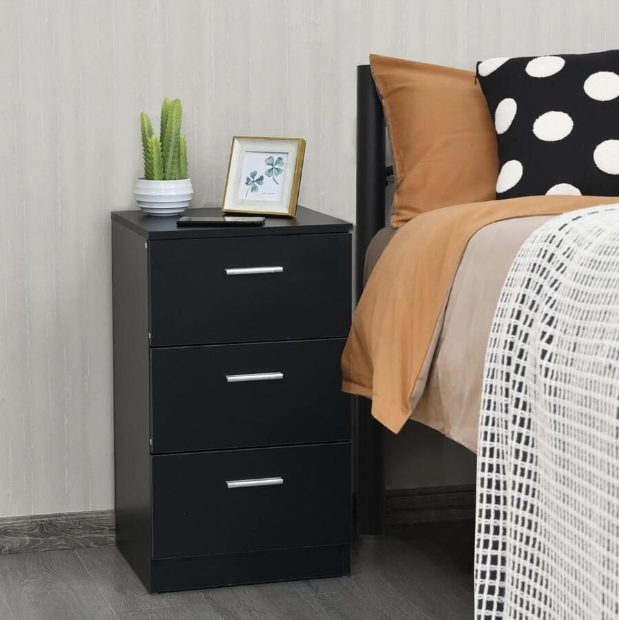 Nachtkastje met 3 lades Houten nachtkastje Ladekast Kantoormeubilair Multifunctionele kast voor kantoor Woonkamer (zwart)