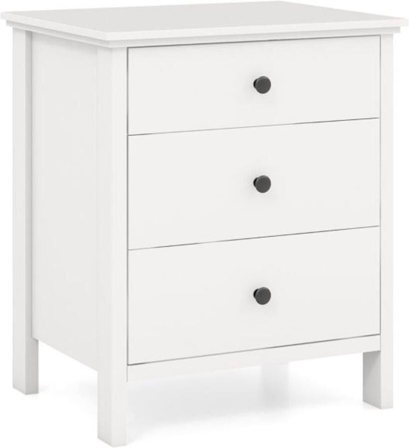 Nachtkastje met 3 Lades – Multifunctionele Houten Opbergkist en Tafel voor Telefoon en Koffie Wit