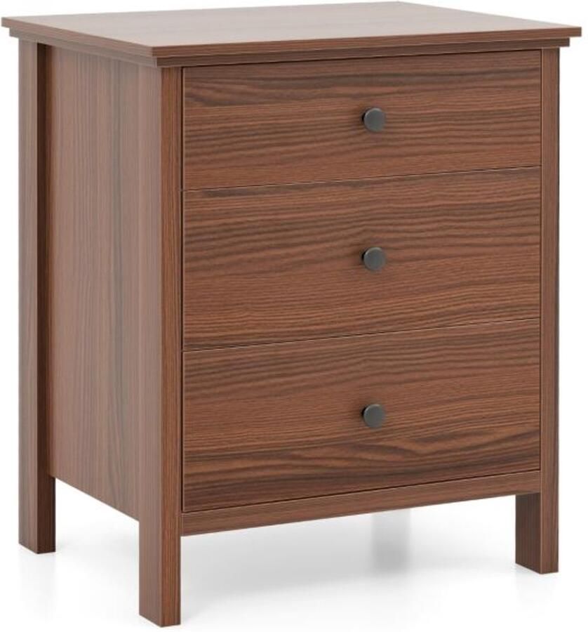 Nachtkastje met 3 Lades – Multifunctionele Houten Opbergkist met 3 Planken Telefoon- en Salontafel Walnoot