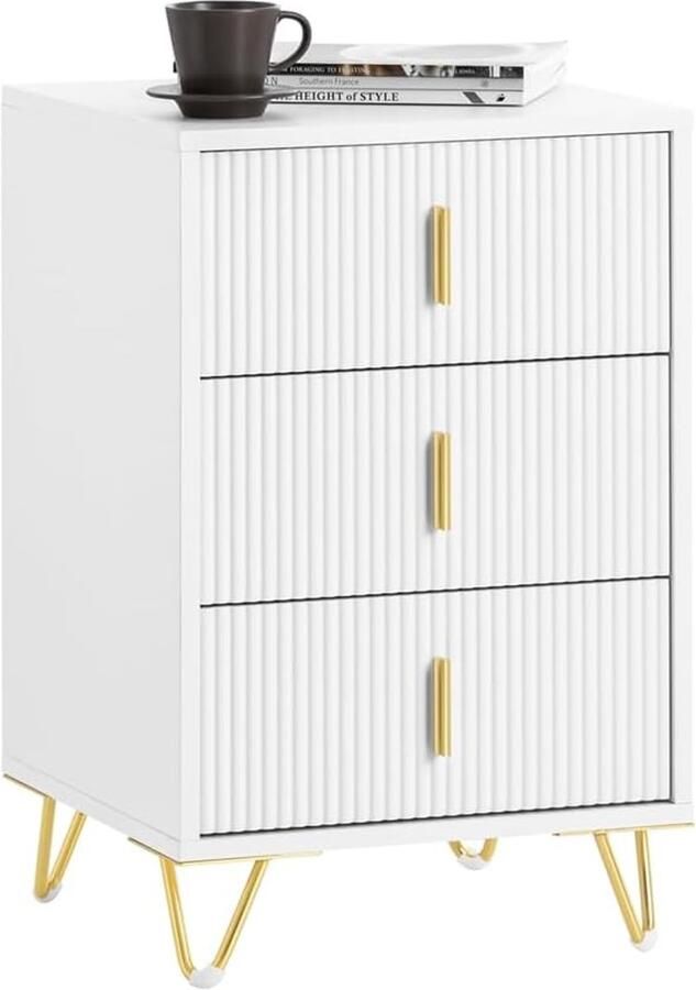 Nachtkastje met 3 Schuiflades Wit Bijzettafel voor Woonkamer Slaapkamer en Kantoor 40x40x63 cm