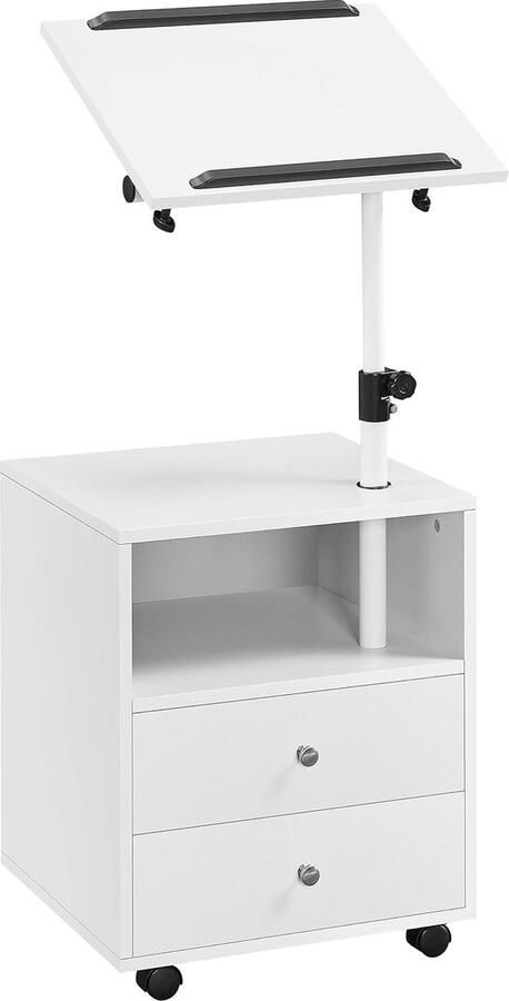 Nachtkastje met hefplaat en open opbergvak mobiele bijzettafel banktafel op wieltjes verstelbare nachtkomst 2 laden nachtkastje voor slaapkamer woonkamer wit