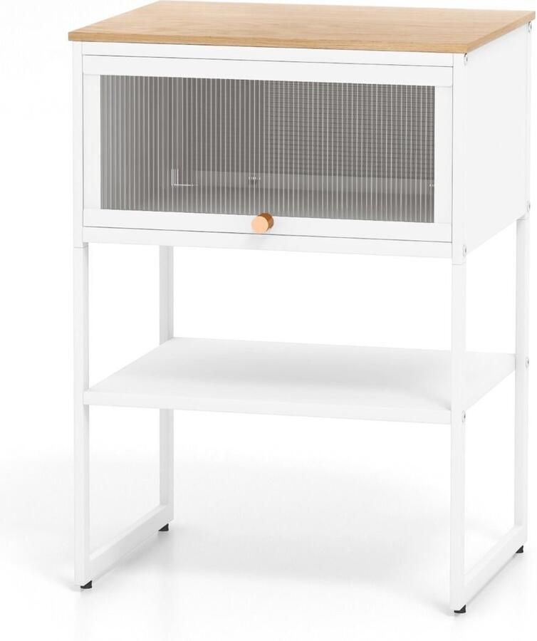 Nachtkastje met klapdeur 3-laags bijzettafel met opbergplank moderne bijzettafel compact nachtkastje wit zwart