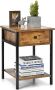 Nachtkastje met lade bijzettafel met plank stabiel metalen frame vintage salontafel kleine nachtconsole koffietafel voor woonkamer slaapkamer donkerbruin 40 x 40 x 54 cm (1 verpakking) - Thumbnail 1