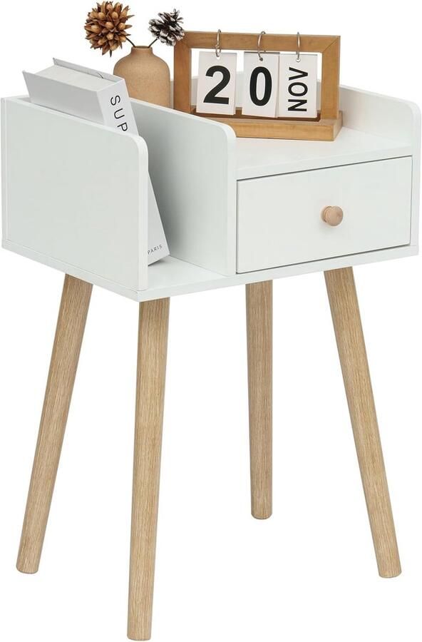 Nachtkastje met lade en open compartiment moderne bijzettafel 1 stuk wit 40x30x59 cm